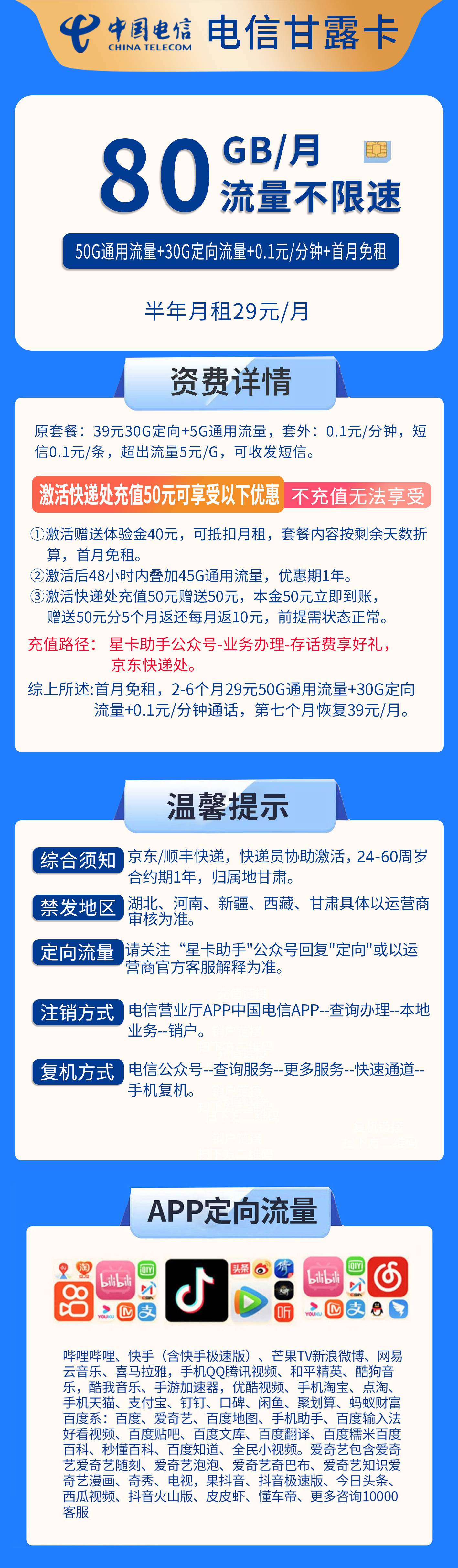 365套餐网，电信甘露卡资费套餐介绍